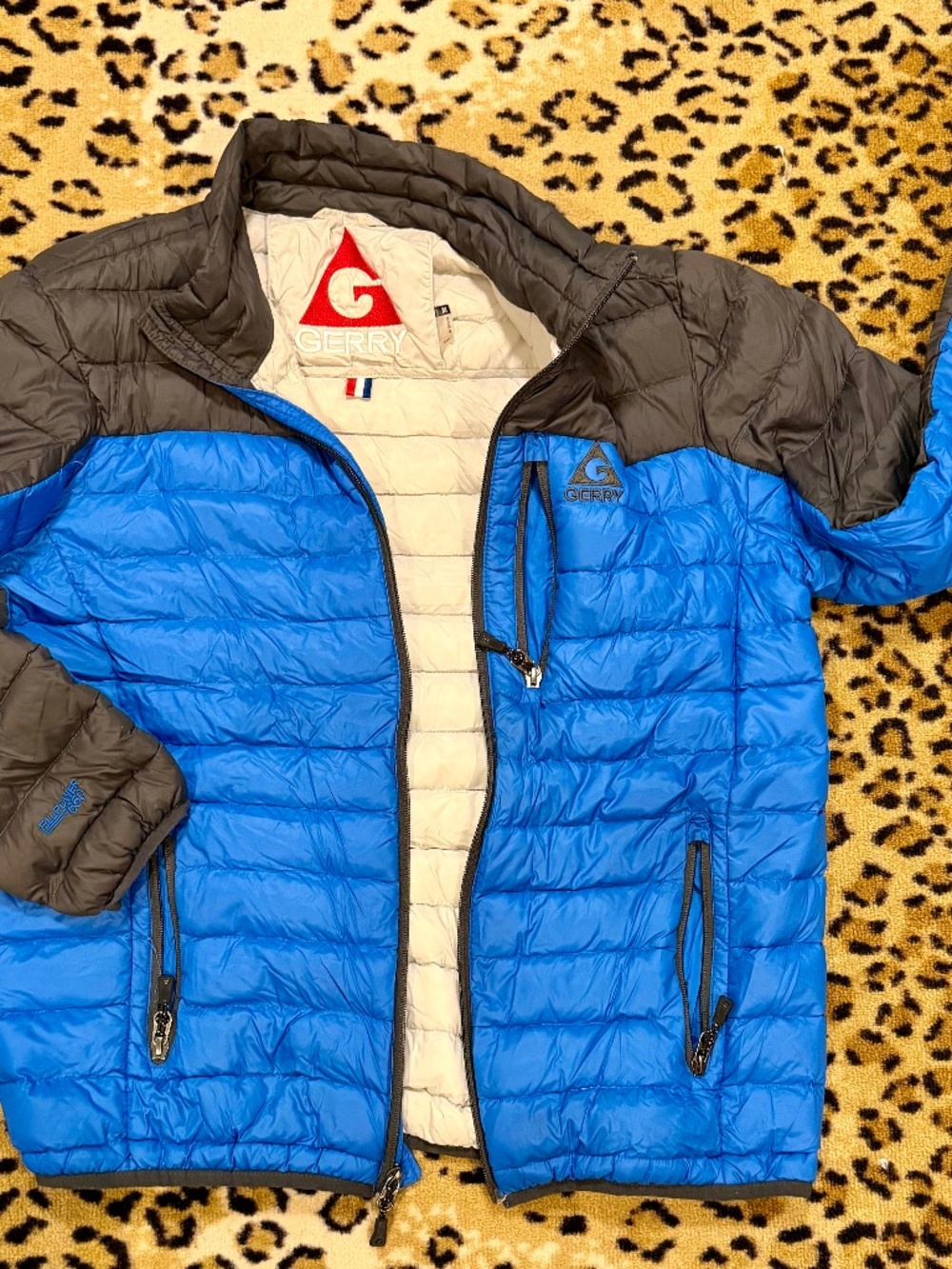 Gerry Down Puffer Jacket Medium Blue Black Lightweight Quilted Coat EUC